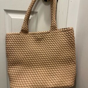 Woven Tote Bag in Light Tan - Classic Handbag